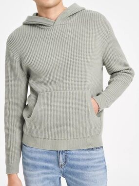 Sun + Stone Men's Waffle-Knit Pullover Hoodie - Vintage Sage (XXL) - NWT